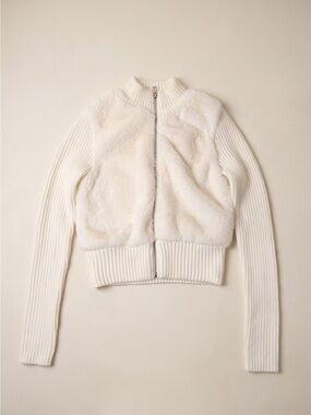 Cream Faux-Fur Knit Bomber Jacket